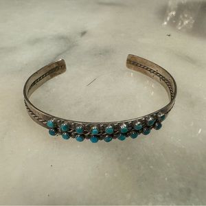 Zuni petit point turquoise and sterling silver bracelet - size 5 3/4 with 1” gap